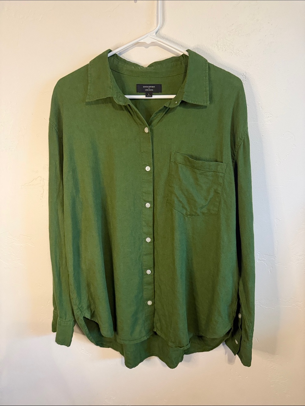 Banana Republic Green Button-Down Linen-Blend Shirt